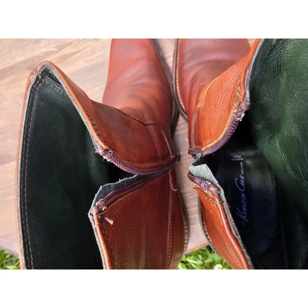 Kenneth Cole Men's Brown Leather Ankle Boots Size 12 Made in Italy Zip Up